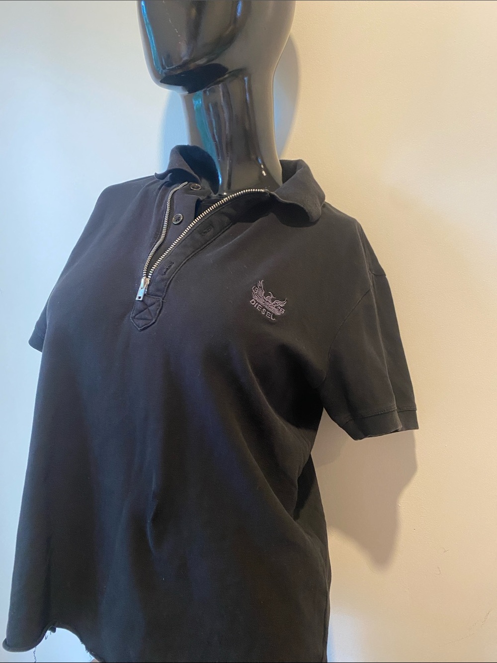 Diesel Black Short-Sleeve Zip Polo